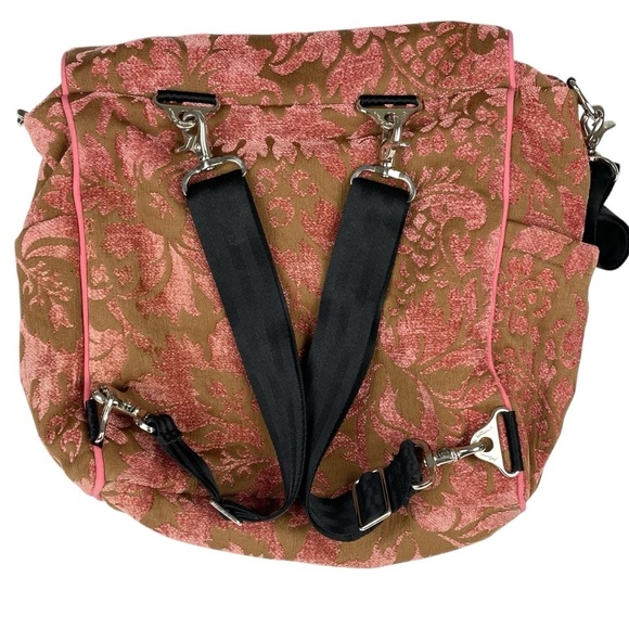 Petunia Pickle Bottom Daiper Bag Backpack Tapestry Velvet Floral Olive Pink - Picture 2 of 13